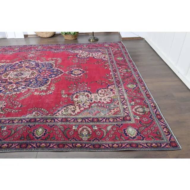 1970s Vintage Persian Handmade Wool Cotton Pink Area Rug  282x397