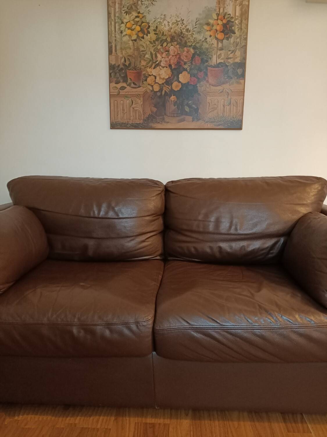 Brown leather sofa