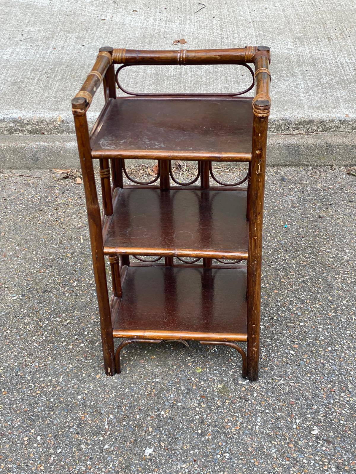 Vintage rattan and wicker shelf, 3 levels, 70cm
