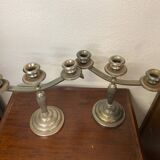 Paire de bougeoirs style art deco en metal argente