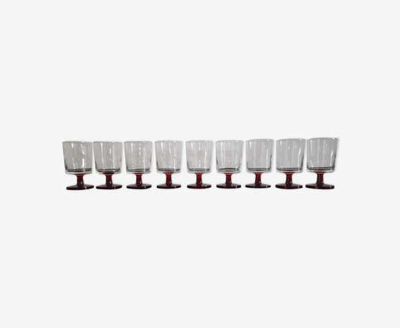 9 transparent Cavalier Luminarc lenses with red feet 70'S