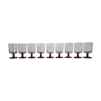 9 transparent Cavalier Luminarc glasses with red legs 70