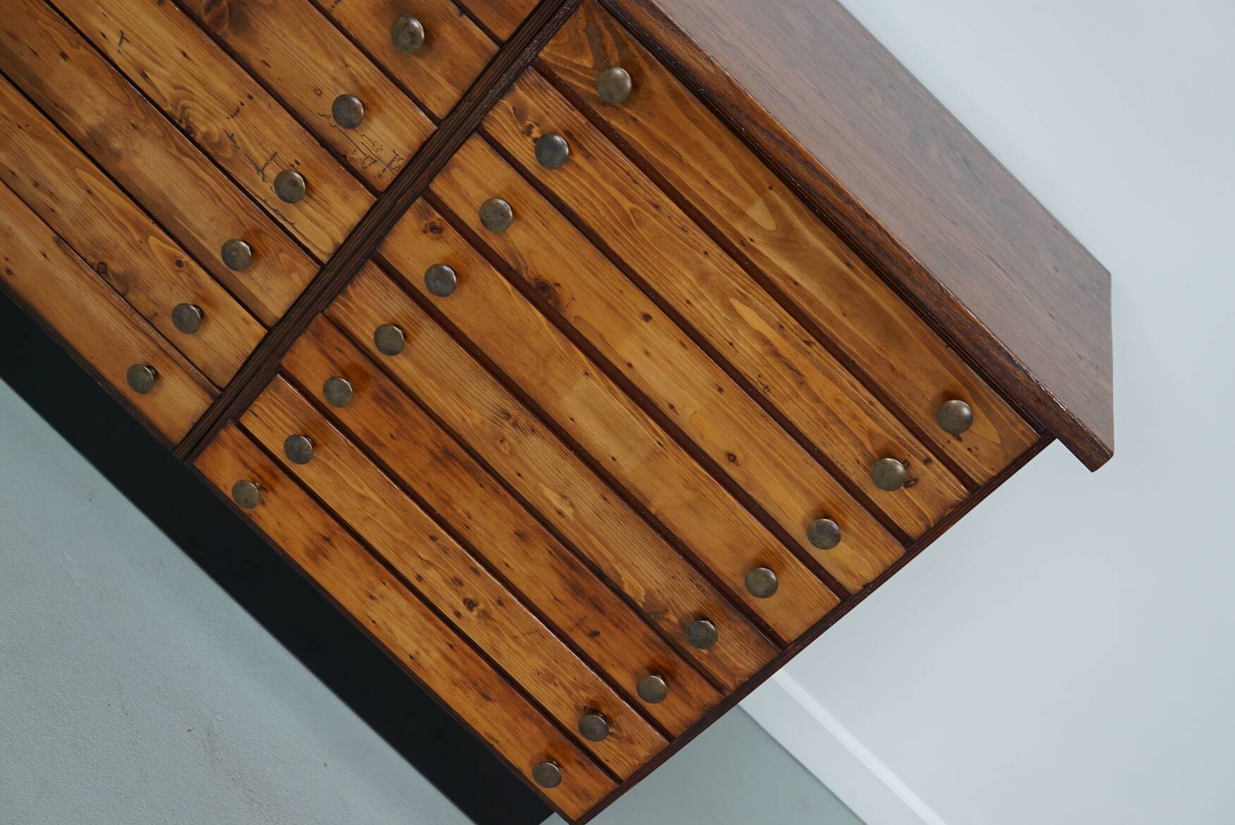 Vintage German pine and oak apothecary cabinet, 1950s