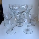 Set of 8 champagne glasses in crystal engraved 50s