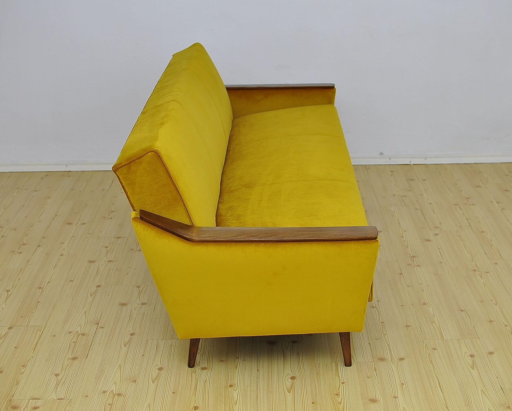 Mid-century yellow velvet sofa, 1960s