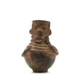 Mangbetu pottery container with hermaphrodite ancestor