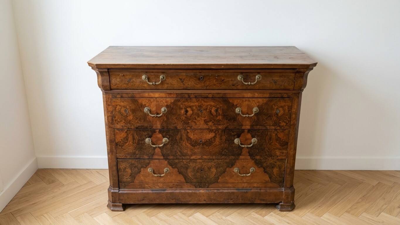 Antique wooden chest of drawers with 4 drawers.