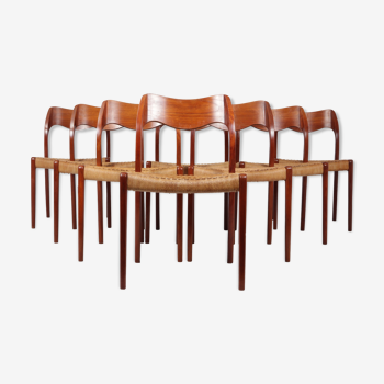 Ensemble de 8 chaises de salle à manger en teck du milieu du siècle, modèle 71 de Neils Moller
