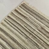 8x11 Brown Beige Minimalist Handmade Wool Kilim Rug, 226x350Cm