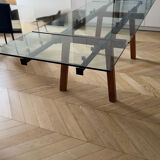 Extensible Bonaldo table in glass and wood – Italian design from the 90s.