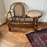 Rattan bench with round shelf