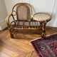 Rattan bench with round shelf