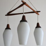 Scandinavian chandelier 3 opaline lights by Kristiansson for Luxus 50s