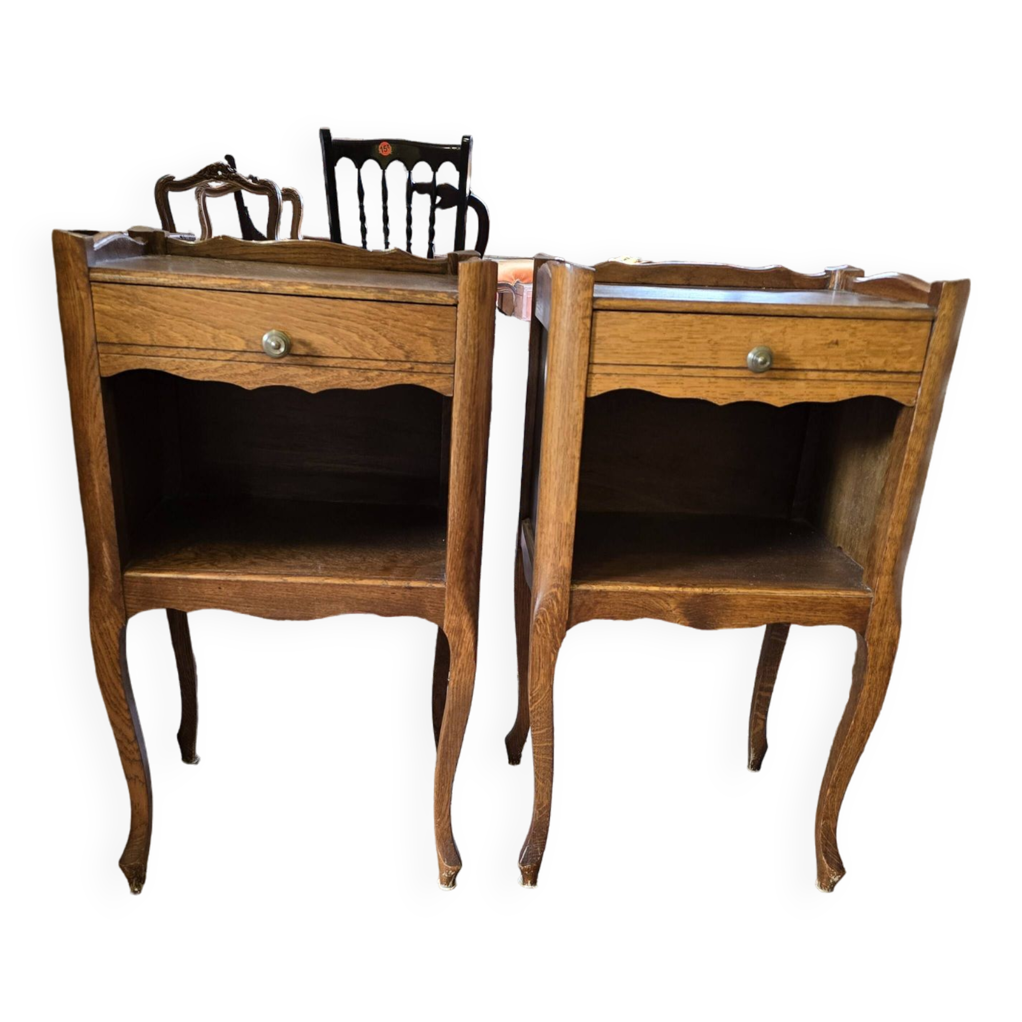 Pair of Louis XV style oak bedside tables