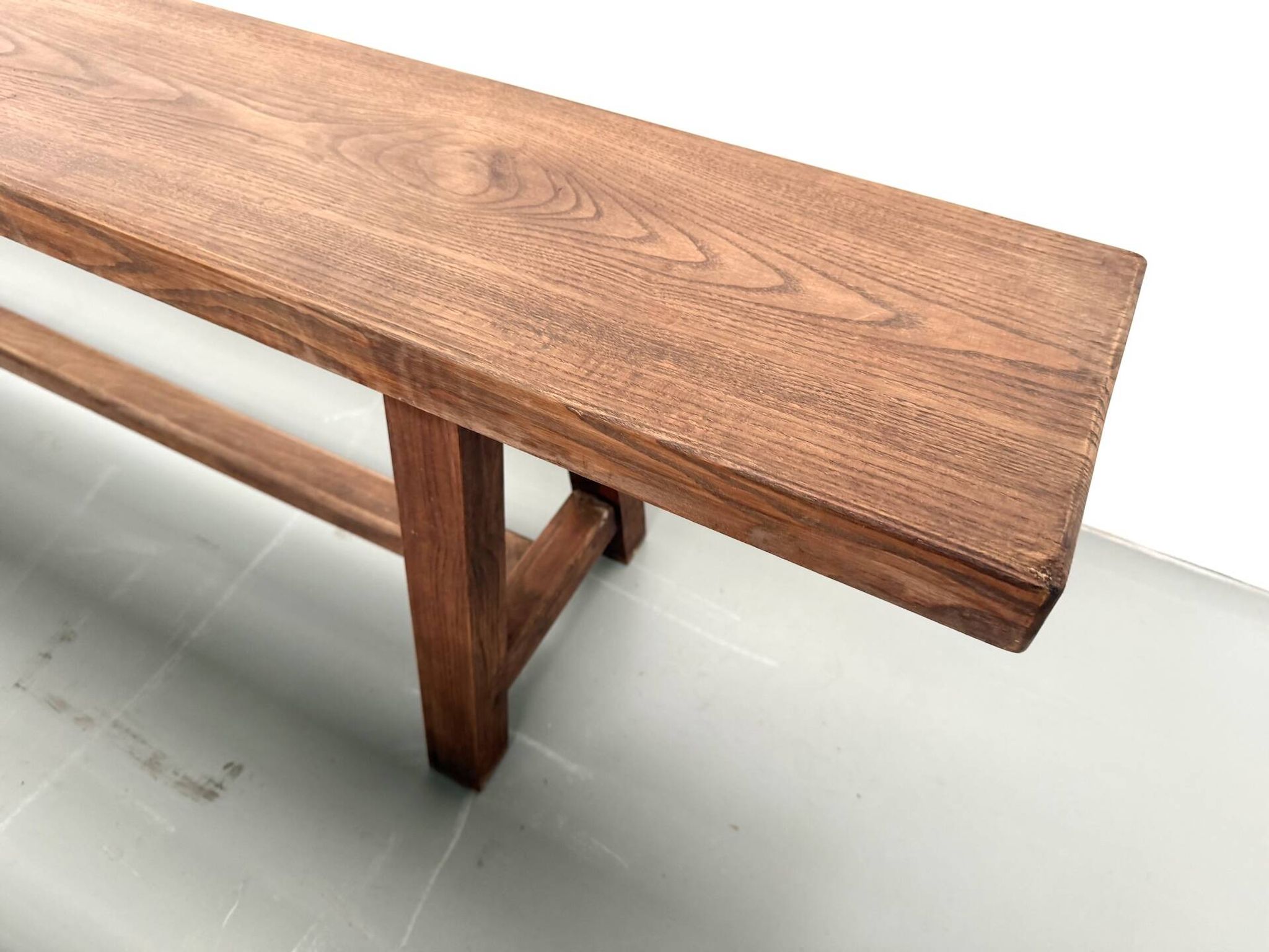 Pair of XL size benches in solid oak, 1950s.