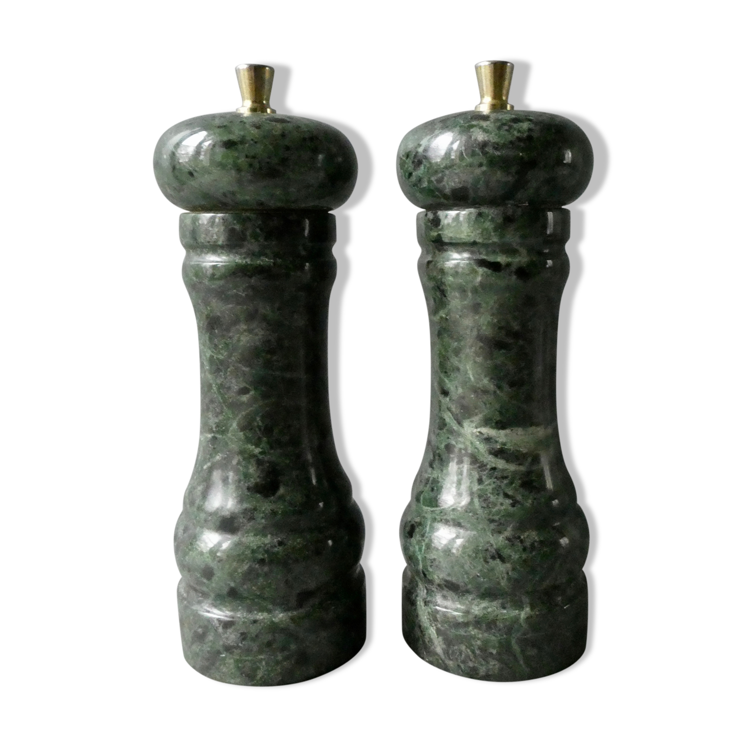 Green marble and pepper shaker set