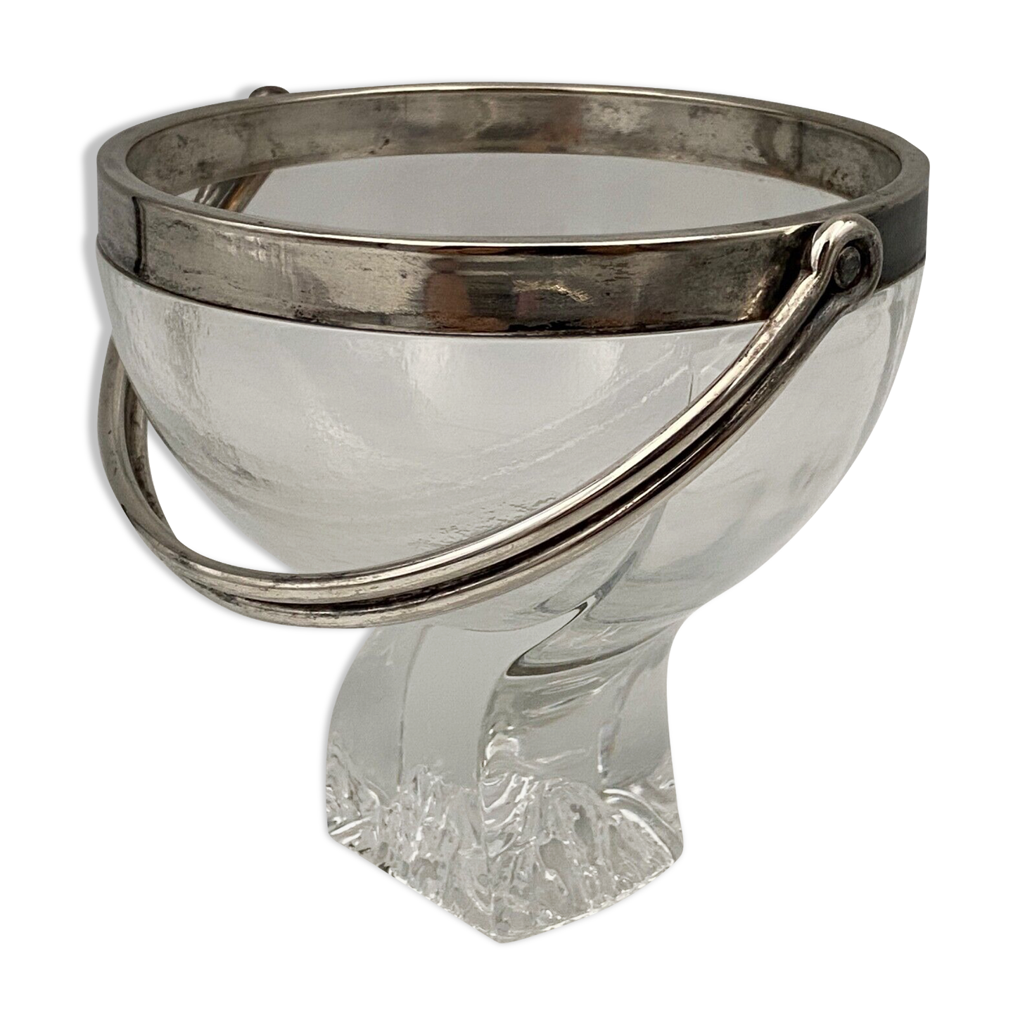 Ice bucket silver metal crystal block 1970