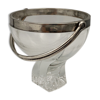 Ice bucket silver metal crystal block 1970