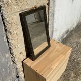 Old wooden mirror and metal angle barber shape 18th