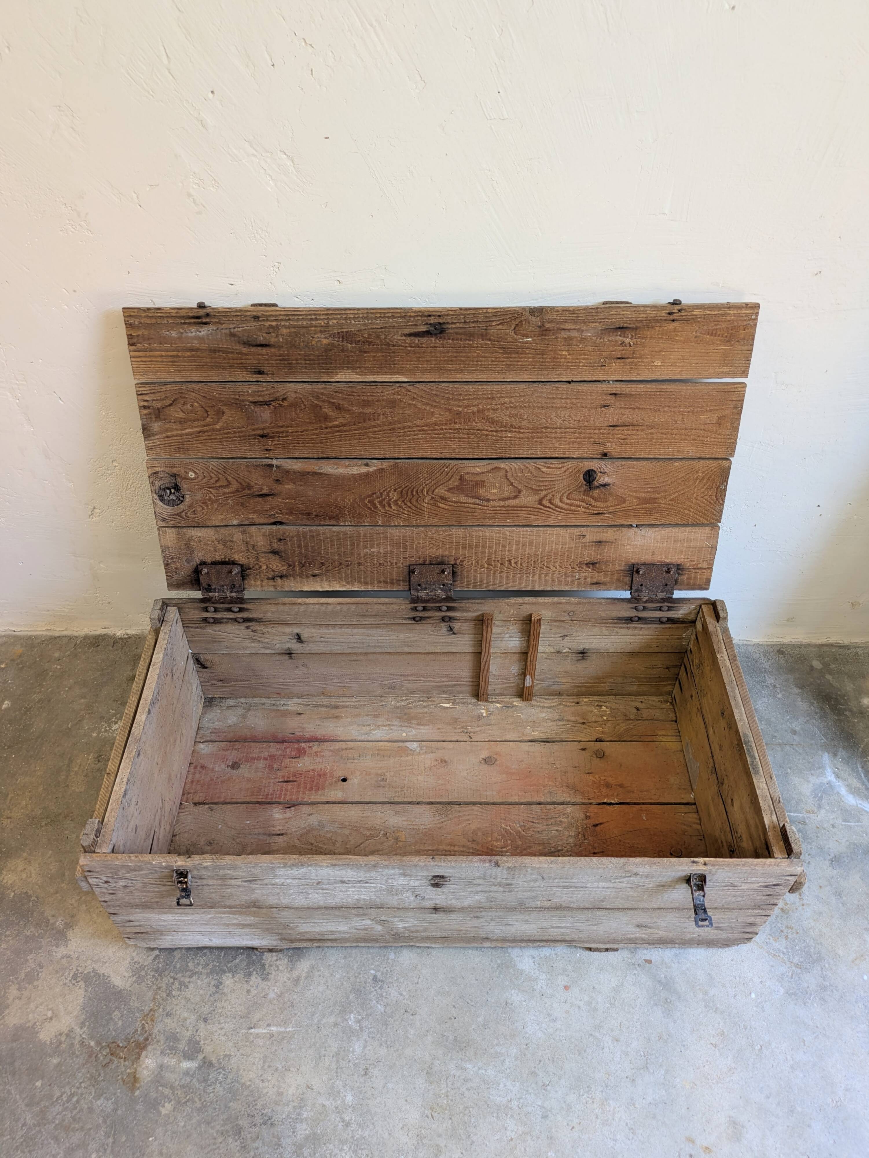 Antique patinated wooden chest – coffee table