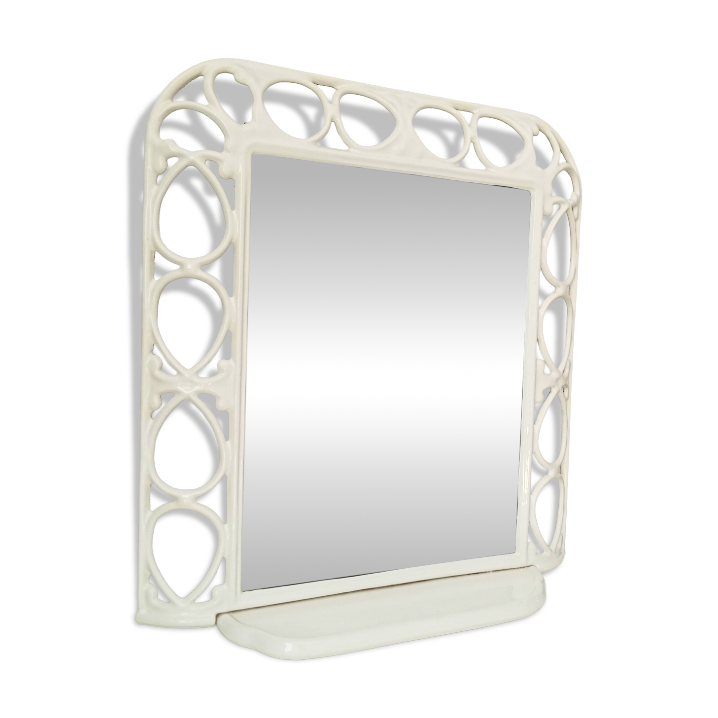 Antique 1930s enamelled cast iron shelf mirror