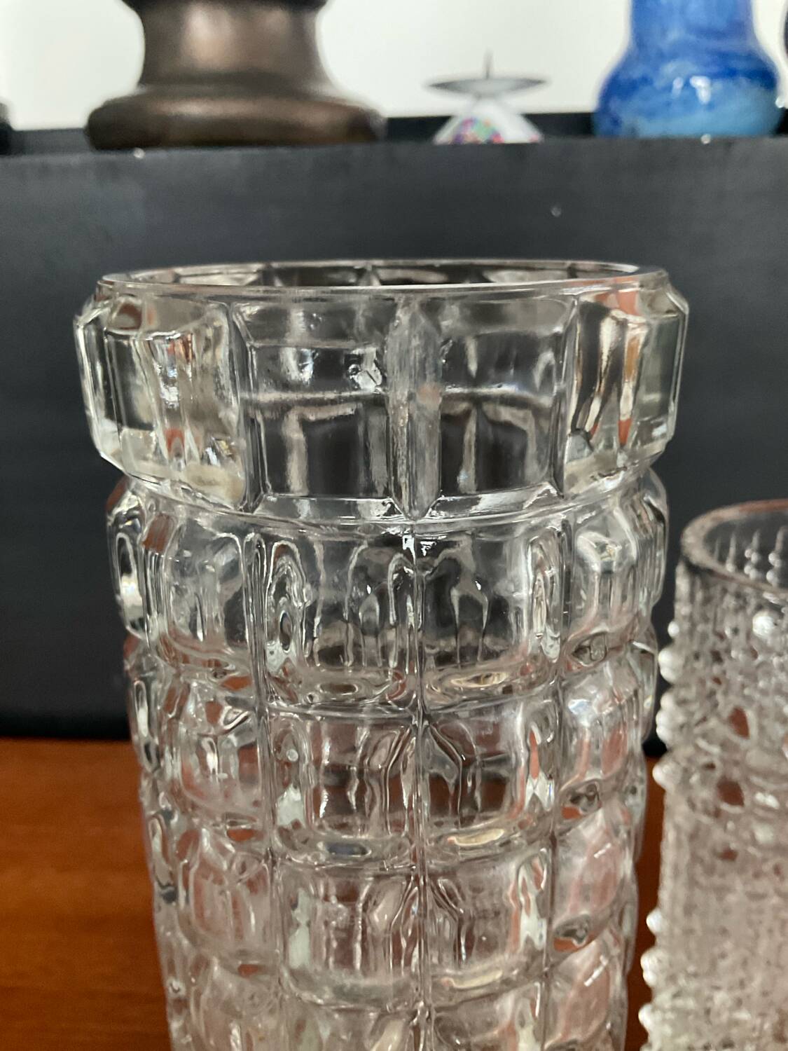 A pair of vintage rolled glass vases.