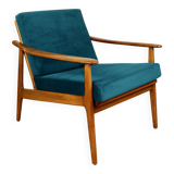 Danish vintage loft armchair in sea green on removable cushions