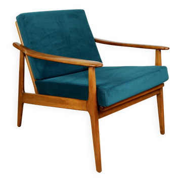 Fauteuil danois vintage en tissu vert