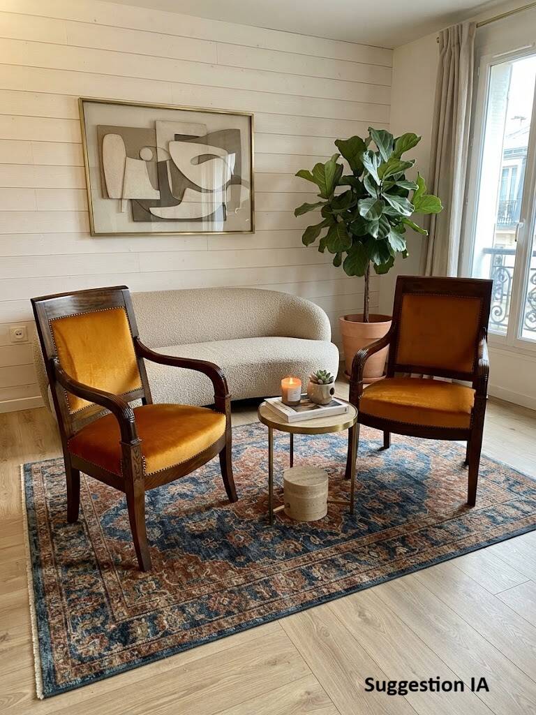 2 vintage style Directoire or Empire armchairs / cabriolets – orange velvet
