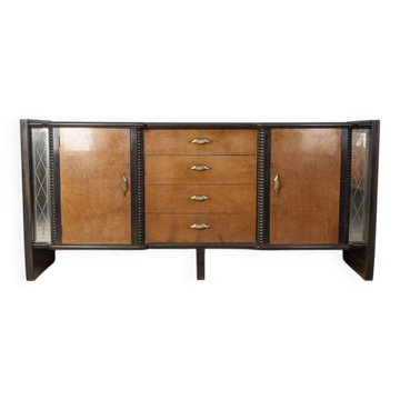 Buffet vintage des années 1940 en bois et verre design Art Déco italien
