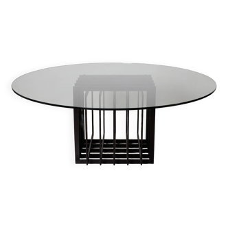 Large glass and metal dining table, 1980s