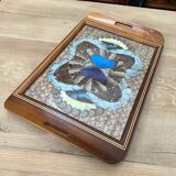 Inlaid top in exotic wood and butterfly wing decorations