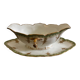 Vintage green Limoges porcelain gravy boat with gilt trim