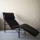 Scandinavian design chaise longue in black leather by Tord Björklund, Sweden 1970.