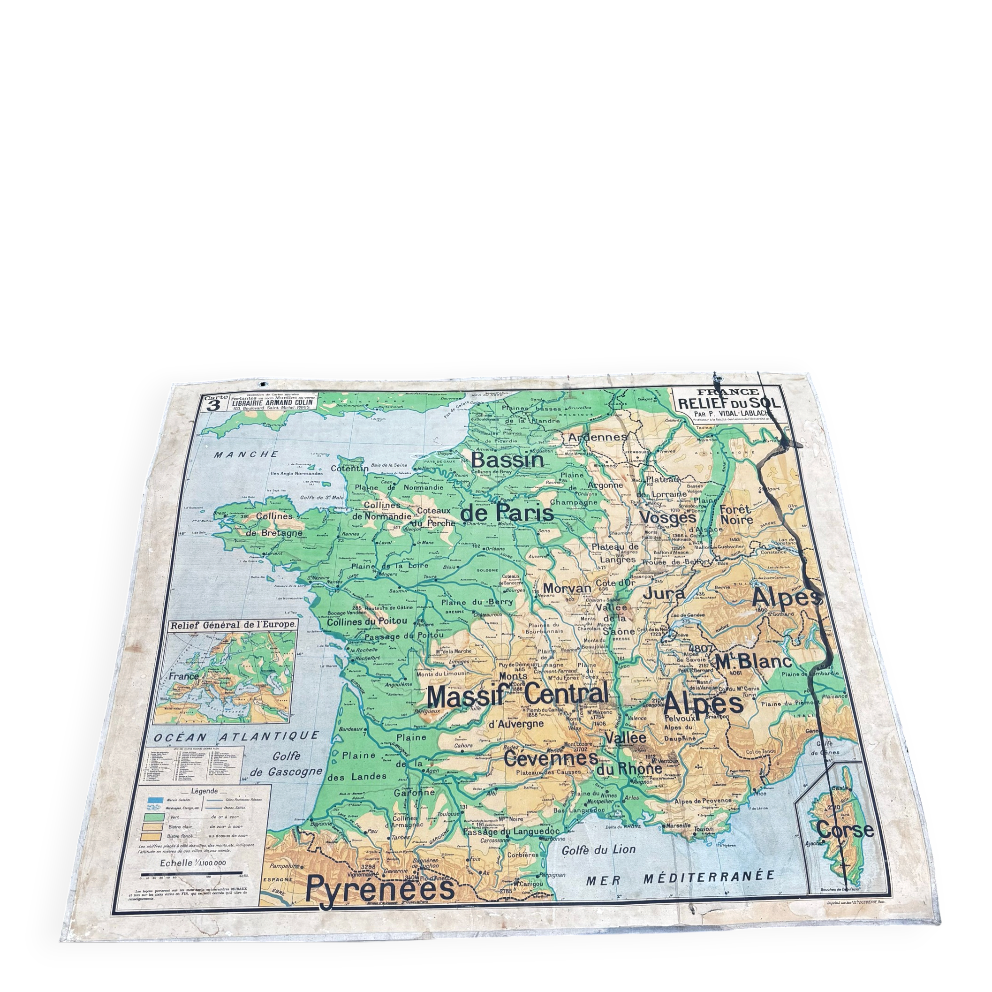 Carte scolaire ancienne Vidal-Lablache – France, Relief du Sol