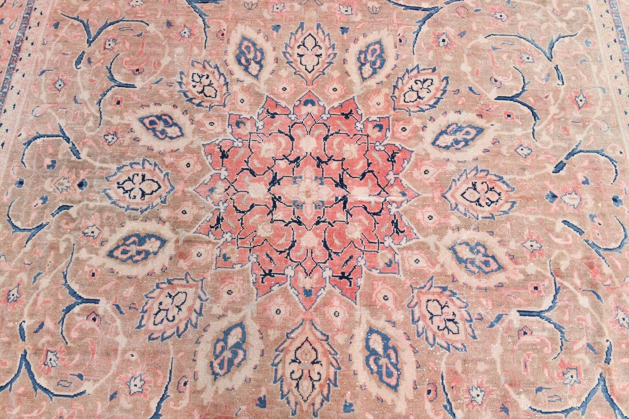 Tapis persan classique antique 57s rose blush bleu 10x13, 293x388 cm