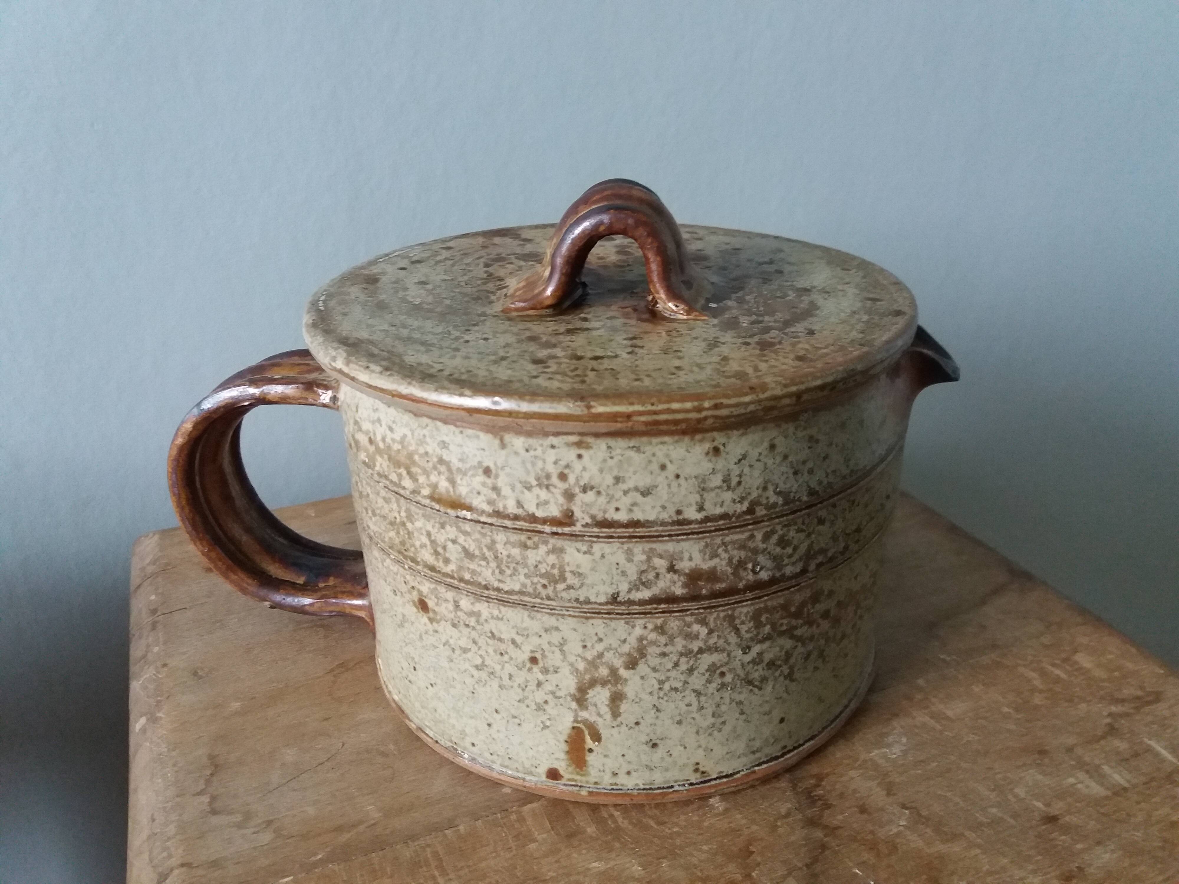 Puisaye stoneware teapot kettle pitcher signed Jean-Pierre Prud'homme