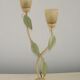 Vintage Italian Double Light Table Lamp Green Leaves Glass Shades