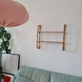 Wall shelf double modular rattan & vintage wood 50s