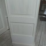 Re-enchanted vintage bookcase in pearl grey waxed finish.