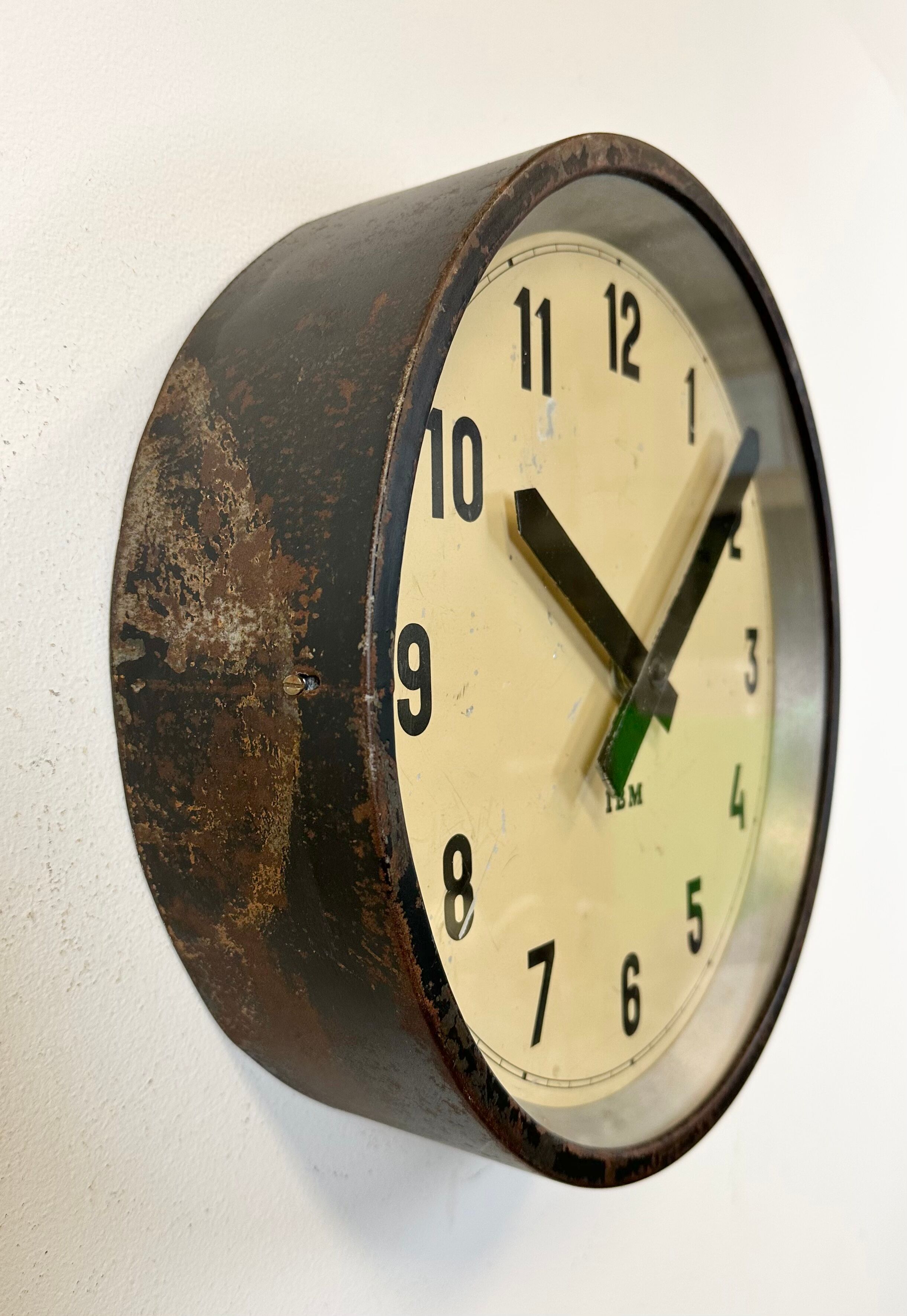Black industrial factory wall clock from IBM, 1950s