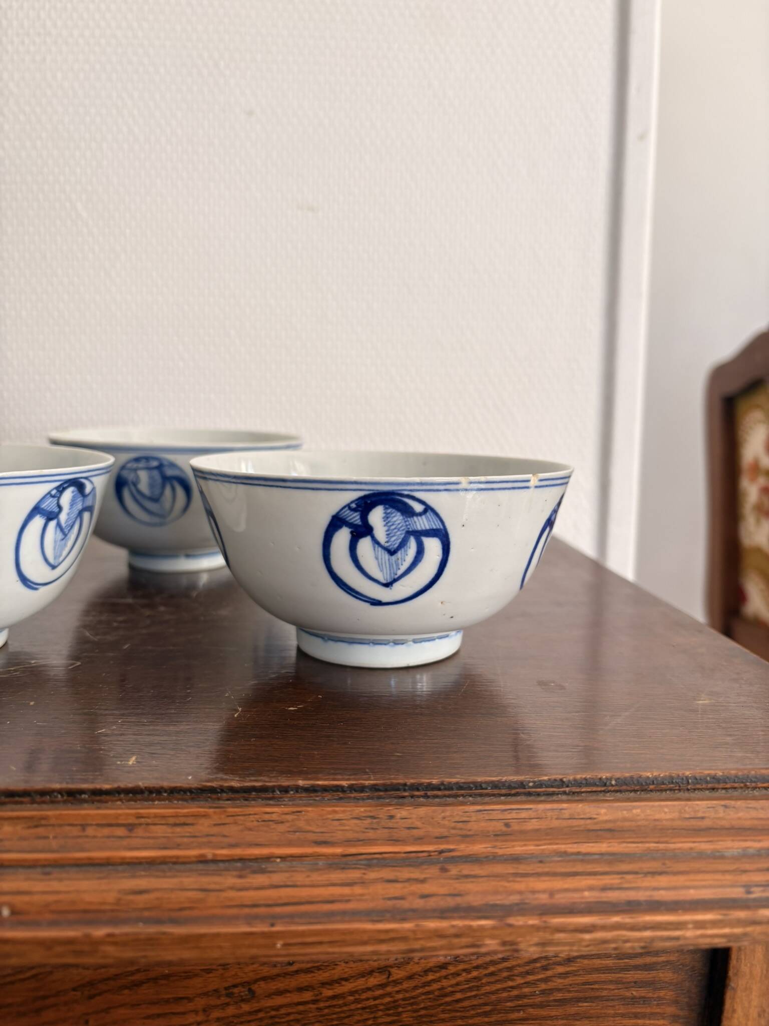 Lot of Blue White Porcelain Rice Tea from China with Cobalt Blue Imperial Dragons