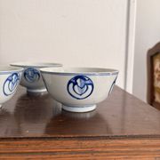 Lot of Blue White Porcelain Rice Tea from China with Cobalt Blue Imperial Dragons