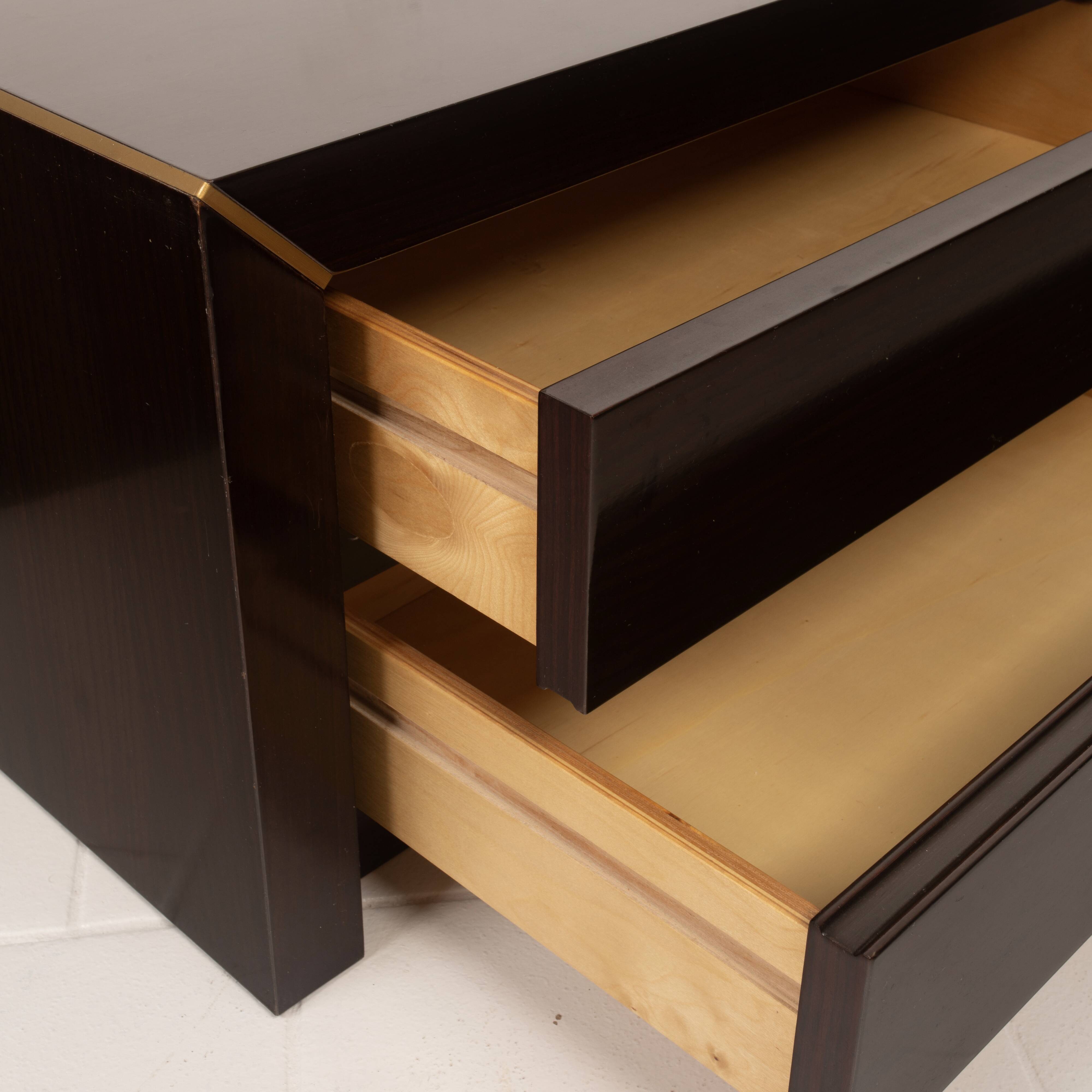 Pair of African rosewood and brass bedside tables for Fratelli Turri