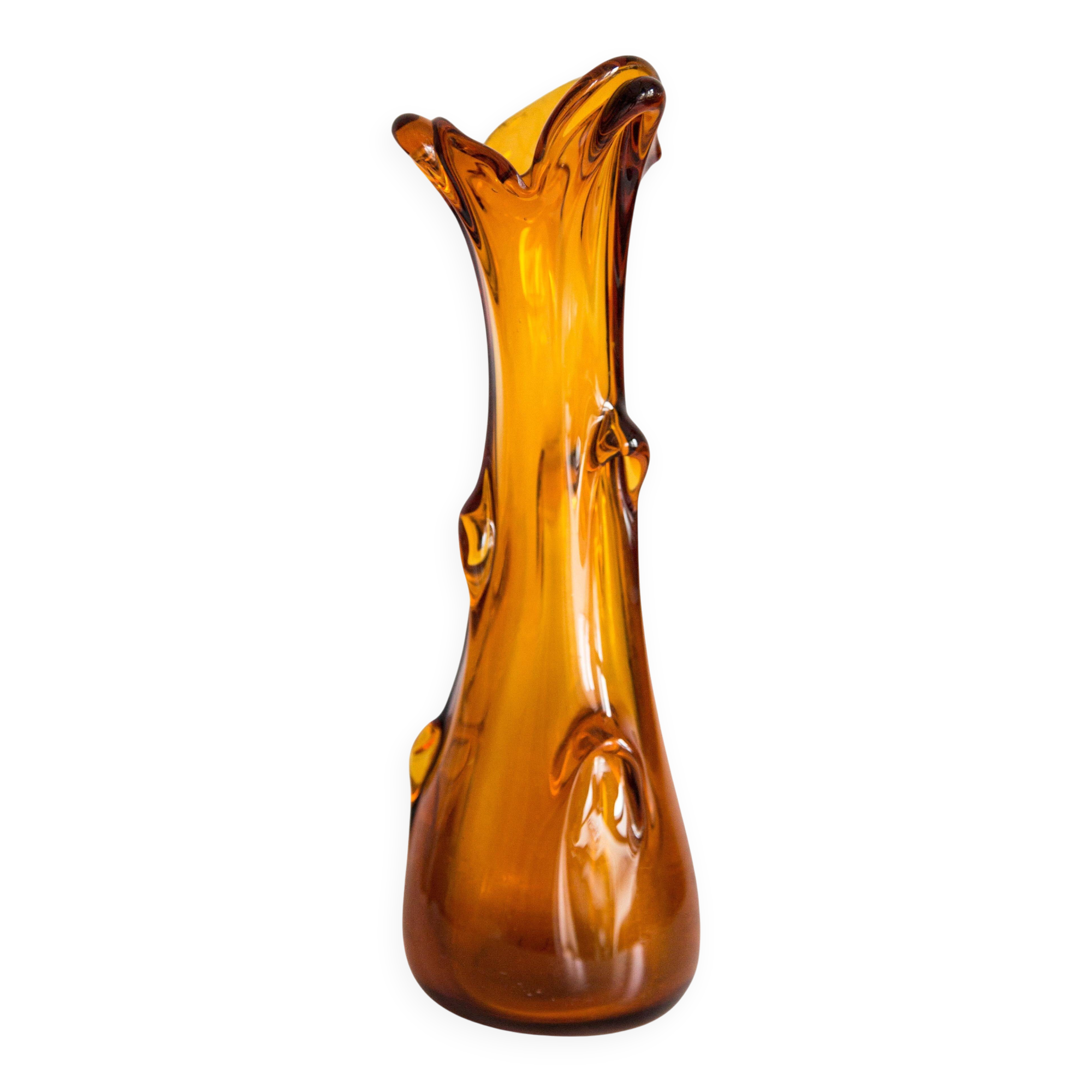 Artistic yellow glass vase from the mid-century, Tarnowiec, Sulczan, Europe, 1970s.