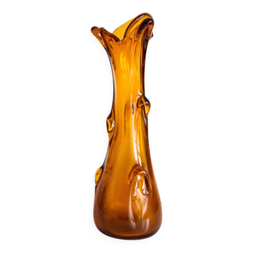 Vase artistique en verre jaune du milieu du siècle, Tarnowiec, Sulczan, Europe, années 1970