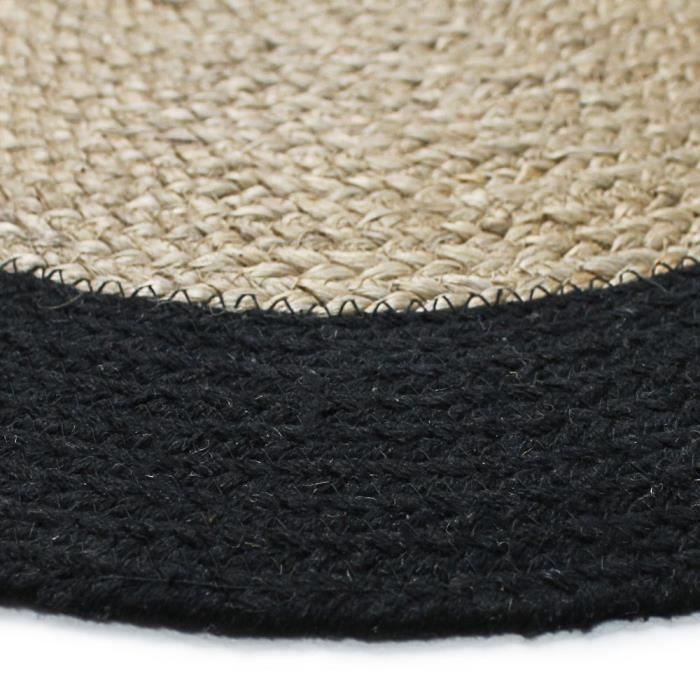 Carpet in jute and cotton black beige 90 cm