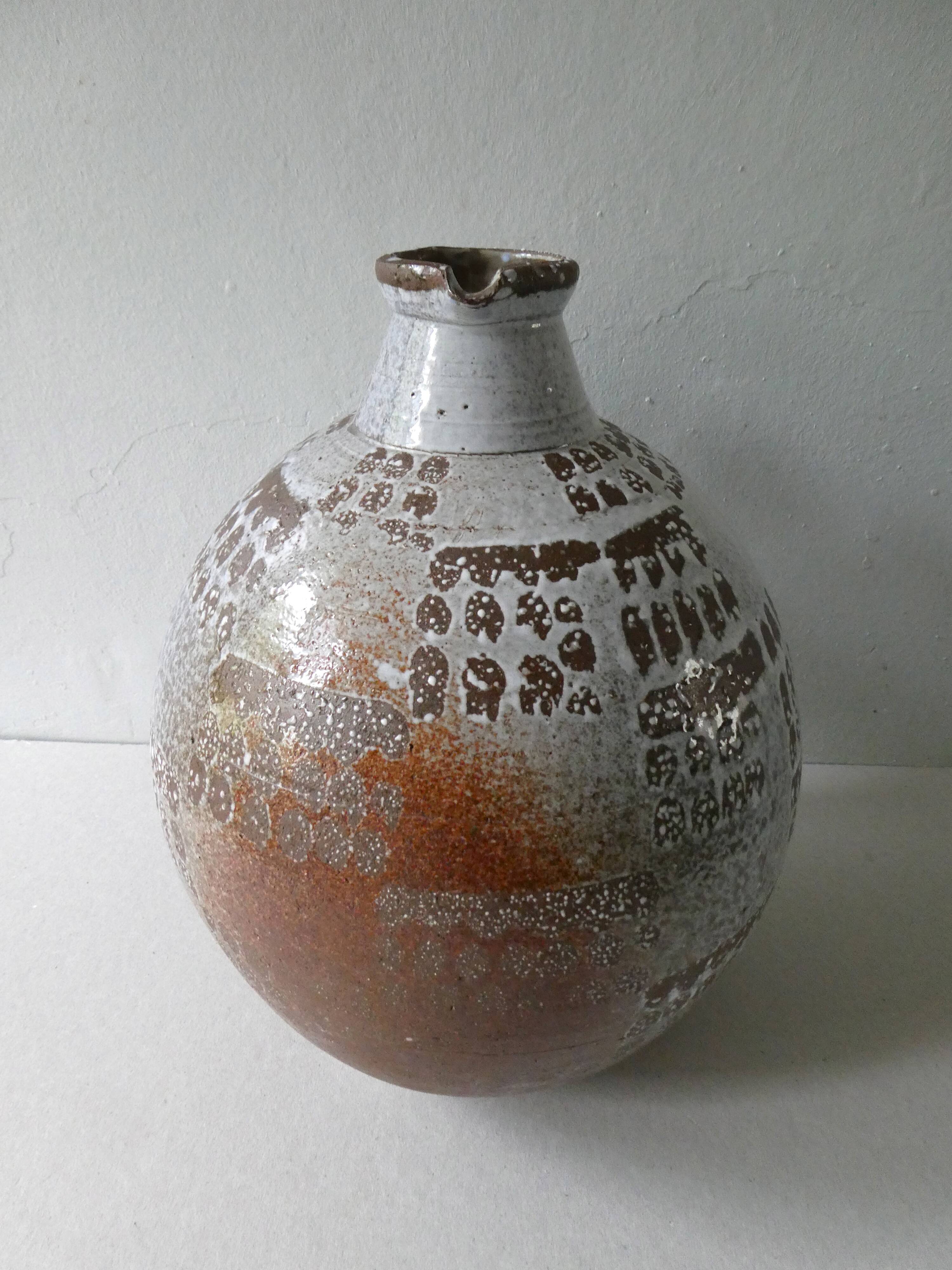 Enamelled sandstone vase by Joel Baudouin 1960s