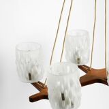 Beautiful 6-armed Scandinavian 1960s ceiling lamp made of teak and with gla