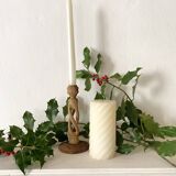 Carved olive wood candle holder